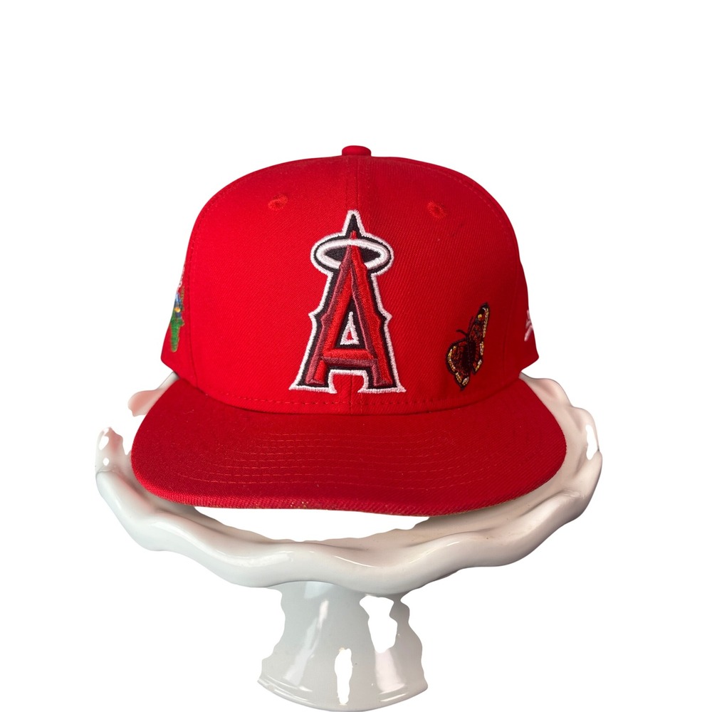 New Era Los Angeles Angels MLB Red Fitted Hat Butterfly Palm Tree Side Patch Cap